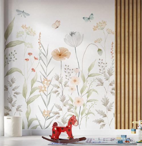 Papel de Parede Adesivo Flores do Campo Outono - Mural 2,50m x 3,0m - Bota Fora