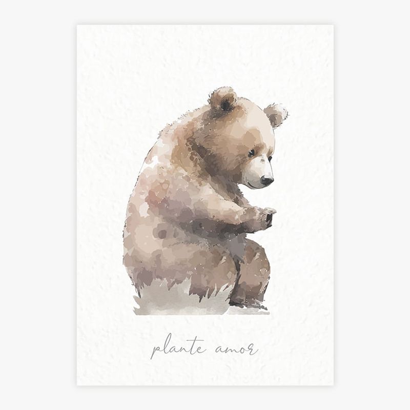 Quadro-Infantil-Urso-na-Floresta-Bege---Vertical-1