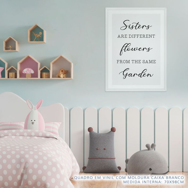 Quadro-Infantil-Frase-Sisters-Are-Different-Flowers-From-The-Same-Garden-Bege---Vertical-2
