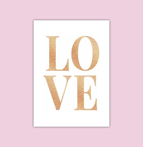 Quadro Infantil Love Glitter Dourado - Vertical