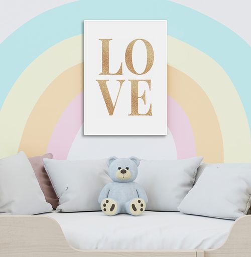 Quadro Infantil Love Glitter Dourado - Vertical