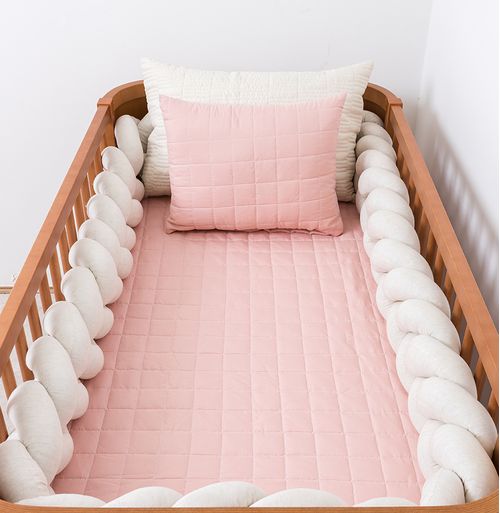 Kit Berço 5 Peças Quadradinho e Retângulo - Rosa Chá