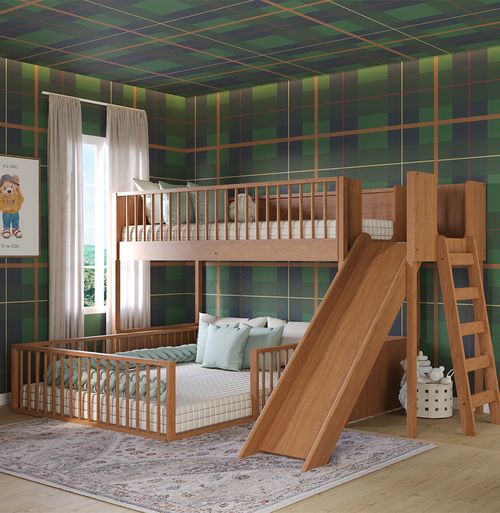 Beliche Infantil Montessoriana Com Cama de Casal E Escorregador Fazenda - Freijó