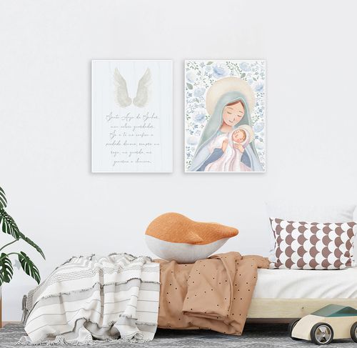 Conjunto com 2 Quadros Nossa Senhora e Oração Azul - Vertical