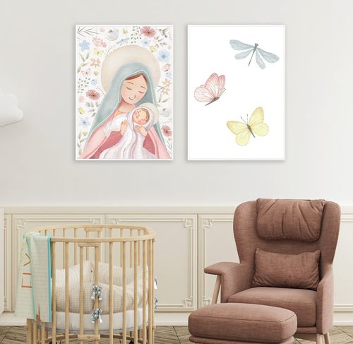 Conjunto com 2 Quadros Nossa Senhora e Borboletas Outono Candy - Vertical