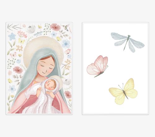 Conjunto com 2 Quadros Nossa Senhora e Borboletas Outono Candy - Vertical