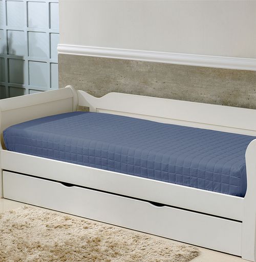 Colcha Com Elástico Quadradinho - Azul Jeans