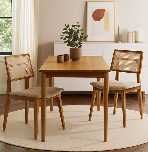 Conjunto de 2 Cadeiras Para Mesa de Jantar Paris Palha Natural Freijó - Cru
