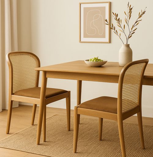 Conjunto de 2 Cadeiras Para Mesa de Jantar Roma Palha Sextavada Jequitibá Natural - Caramelo