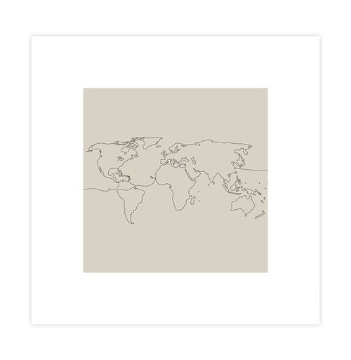 Quadro Infantil Mapa Mundi Minimalista Bege - Quadrado