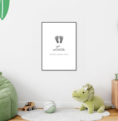 Quadro Infantil Digital Pezinho Cinza Personalizado - Vertical