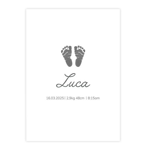 Quadro Infantil Digital Pezinho Cinza Personalizado - Vertical