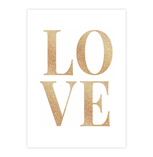 Quadro Infantil Love Glitter Dourado - Vertical