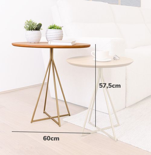 Mesa Lateral Prisma com Base Champagne - Freijó