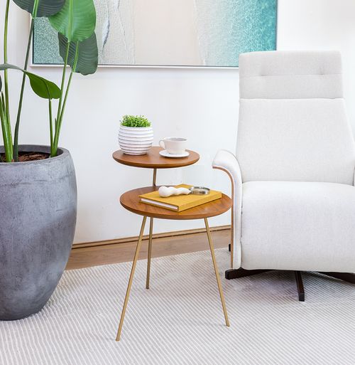 Mesa Lateral Gemini com Base Champagne - Cinamomo