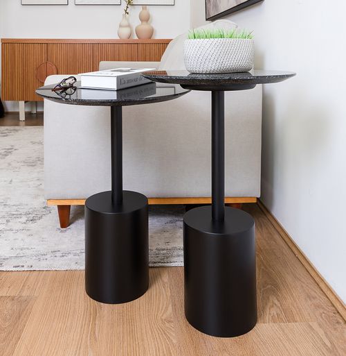 Conjunto de Mesa Lateral Gaia com Haste Preta - Preto