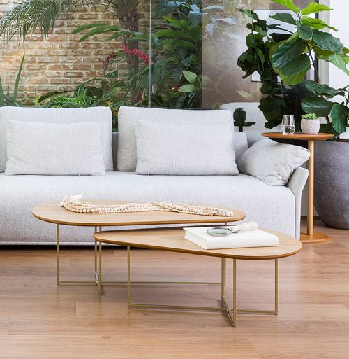 Conjunto de Mesa de Centro Ella com Base Champagne - Freijó