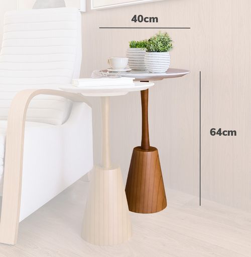 Conjunto de Mesa Lateral Duna com Haste Mel - Branco