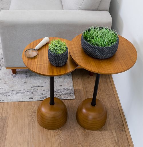 Conjunto de Mesa Lateral Órbita com Haste Preta - Mel