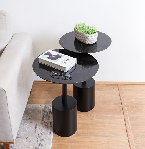 Conjunto de Mesa Lateral Gaia com Haste Preta - Preto