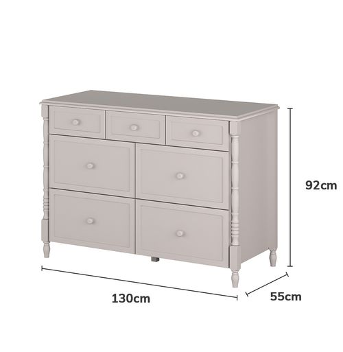 Cômoda de Bebê Monet 7 Gavetas 130cm - Greige