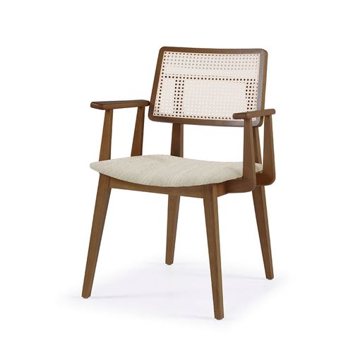 Cadeira Para Mesa de Jantar Paris Com Braço Palha Natural Nogueira - Cru