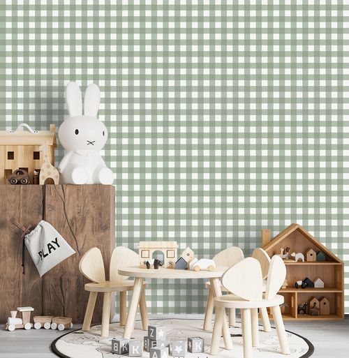 Papel de Parede Infantil Xadrez - Verde Seco