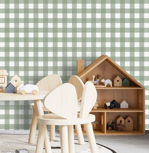 Papel de Parede Infantil Xadrez - Verde Seco