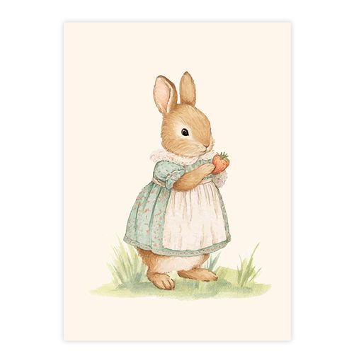 Quadro Infantil Coelha com Morango Secrets Bege