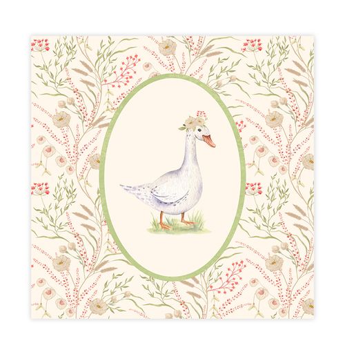 Quadro Infantil Ganso Fundo Floral Secrets Bege