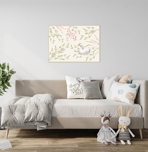 Quadro Infantil Ganso Floral Secrets Bege