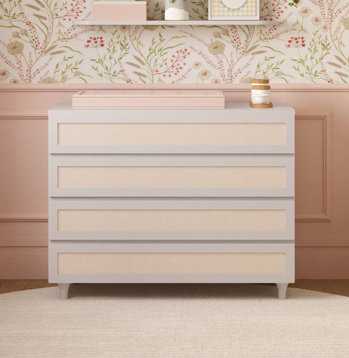 Cômoda de Bebê Haus Nature com Palha e 4 Gavetas Greige 110cm