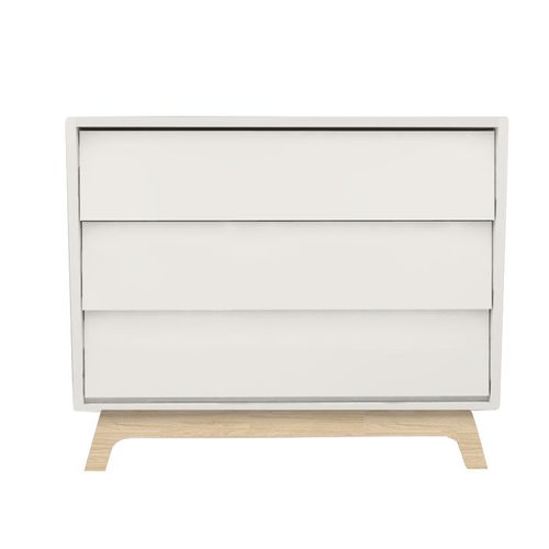 Cômoda de Bebê Raika 3 Gavetas Brancas e Pé Madeira Clara
