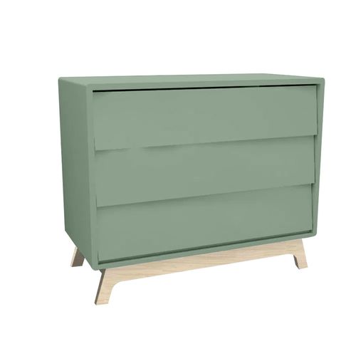 Cômoda de Bebê Raika 3 Gavetas Verde Jardim com Pé Madeira Clara