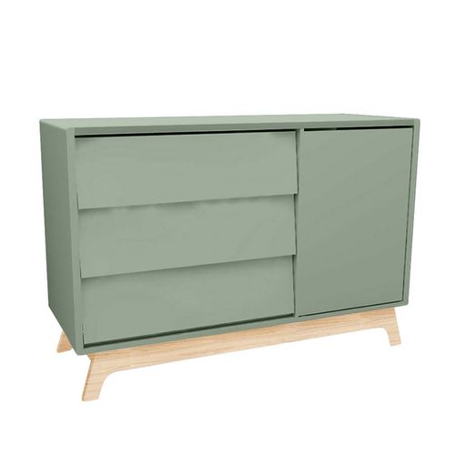 Cômoda de Bebê Raika com Porta Verde Jardim e Pé Madeira Clara