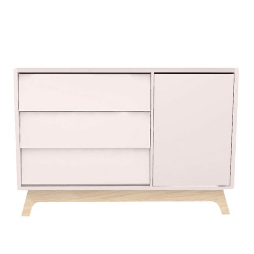 Cômoda de Bebê Raika com Porta Rosa Claro e Pé Madeira Clara