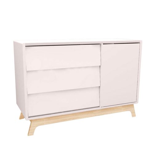 Cômoda de Bebê Raika com Porta Rosa Claro e Pé Madeira Clara