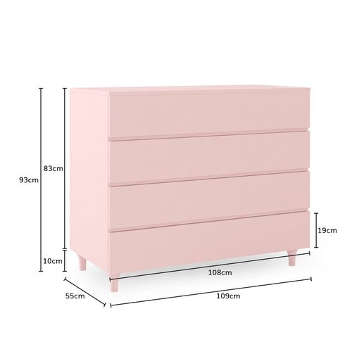 Cômoda de Bebê Haus Nature 4 Gavetas 110Cm - Rosa