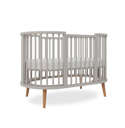 Berço Oval Slim 4 em 1 Cinza com Pé Madeira